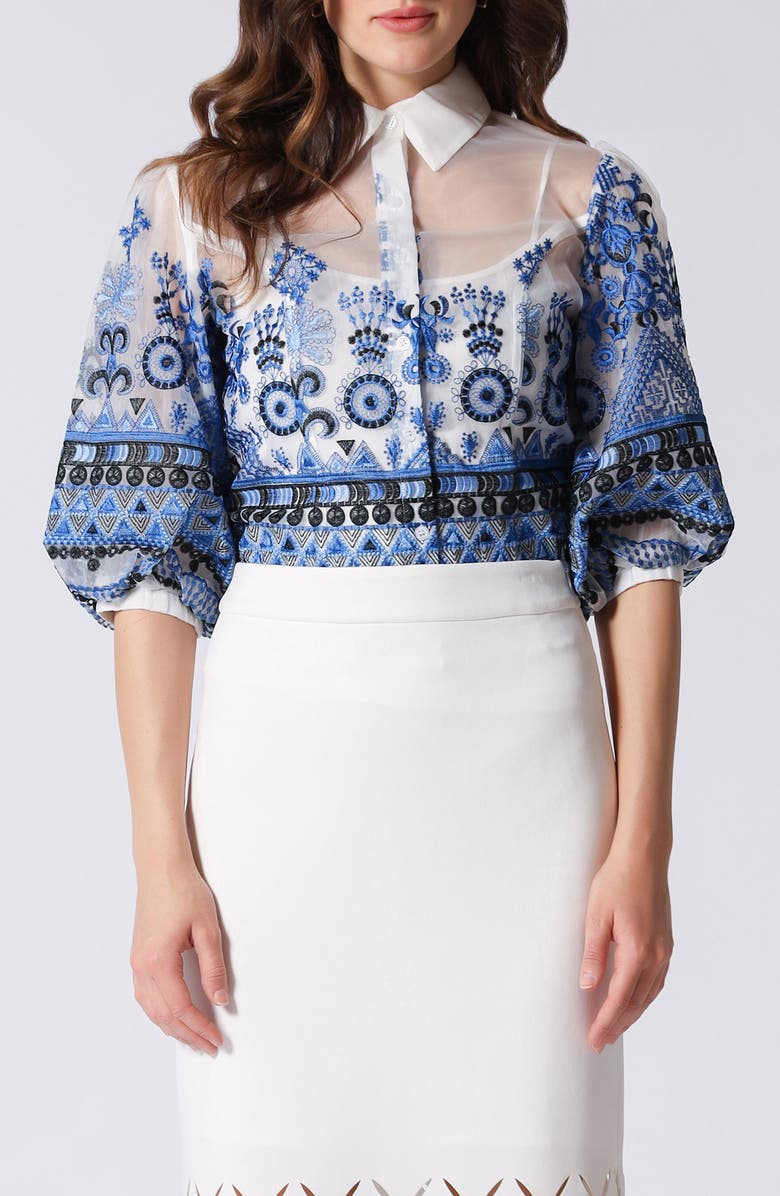 GRACIA Embroidered Mesh Shirt, Main, color, 