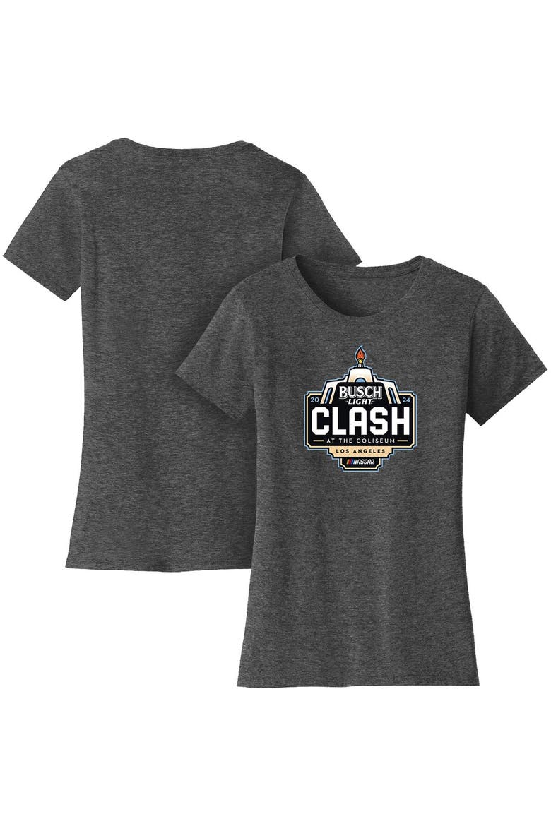 Women's Checkered Flag Sports Heather Charcoal 2024 Clash at the Coliseum T-Shirt, Alternate, color, Heather Charcoal