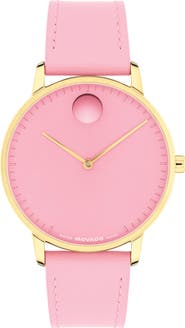 Movado Face Leather Strap Watch, 39mm
