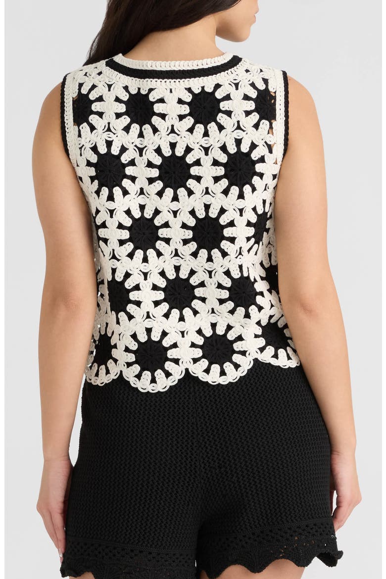 Buttoned Crochet Shell, Alternate, color, BLACK/ MARSHMALLOW