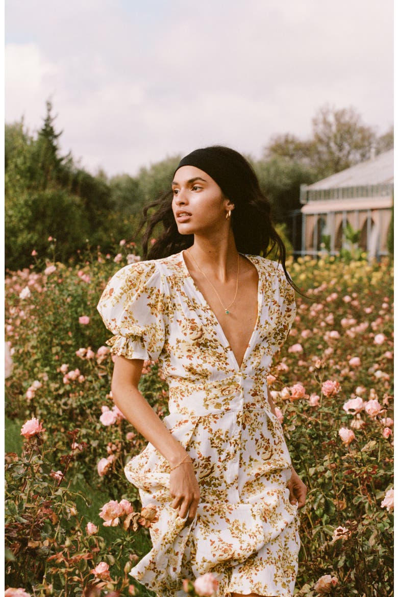 Rafa Floral Midi Dress, Alternate, color, GOLDIE FLORAL - OFF WHITE