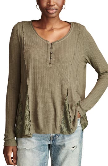 Shop Lucky Brand Lace Godet Swing Henley In 310 Olive