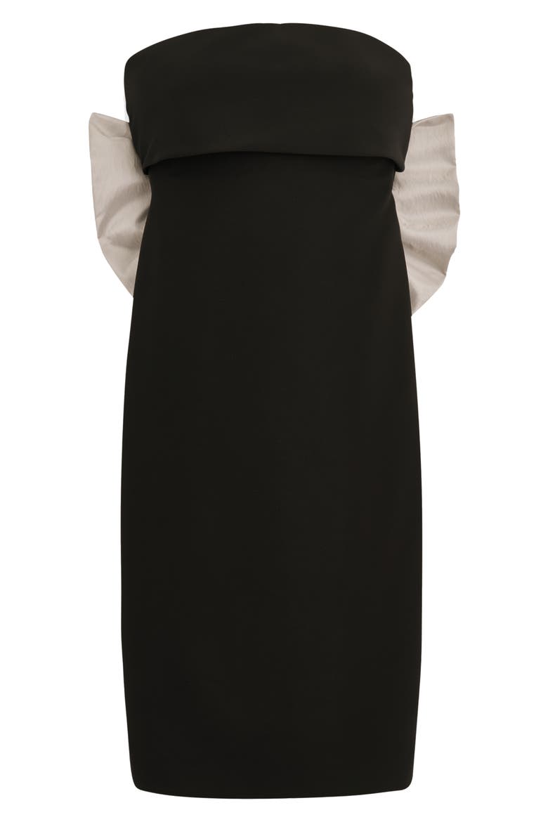 Contrast Bow Back Strapless Cocktail Dress, Alternate, color, BLACK CREAM