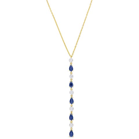 Sapphire & Diamond Lariat Necklace 14k