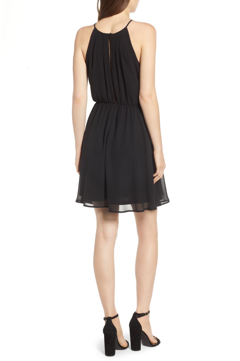 Blouson Chiffon Skater Dress, Alternate, color, BLACK