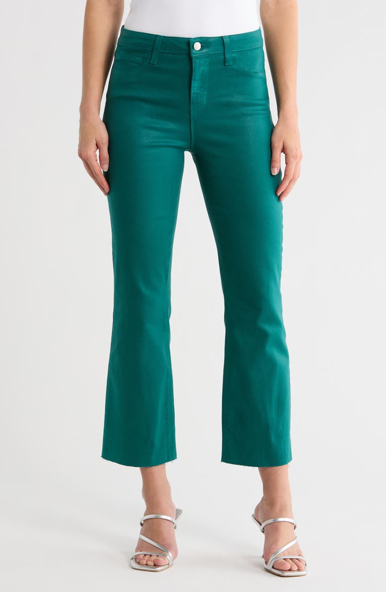 L'AGENCE Kendra Coated High Waist Crop Flare Jeans, Main, color, Dark Teal Coated