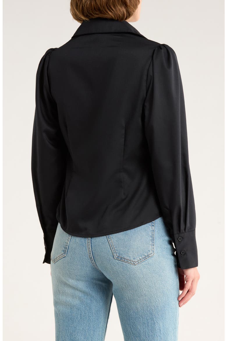 Gathered Seam Puff Sleeve Button-Up Shirt, Alternate, color, BLACK