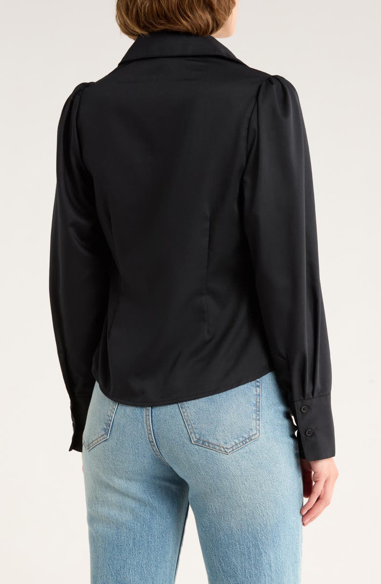 French Connection Gathered Seam Puff Sleeve Button-Up Shirt, Alternate, color, Black