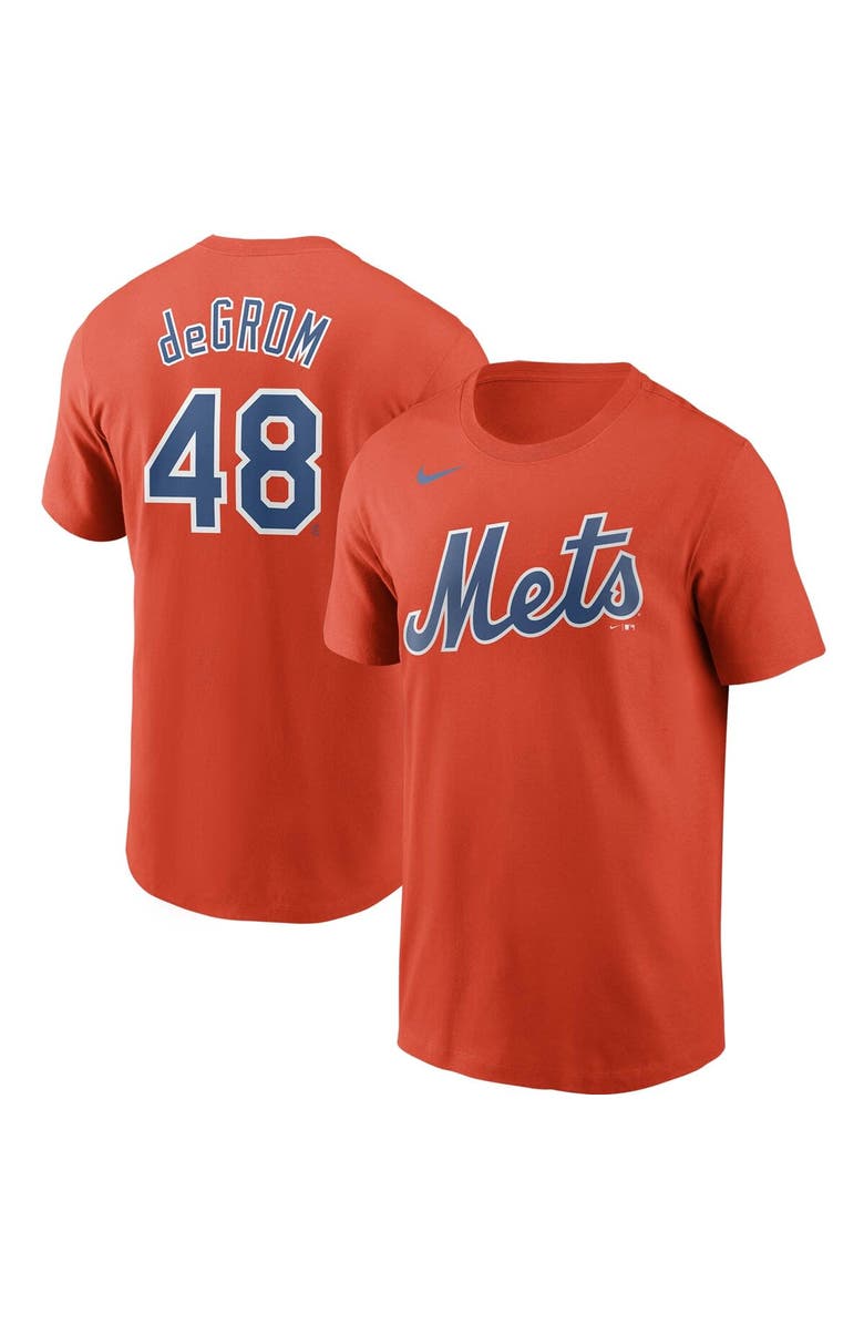 Nike Men's Nike Jacob deGrom Orange New York Mets Name & Number T-Shirt, Alternate, color, 