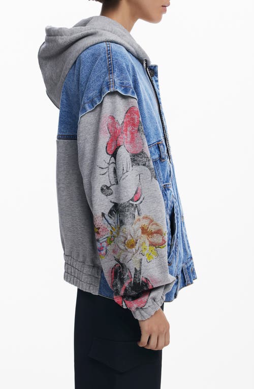 Shop Desigual Mickey Mouse Hooded Denim Trucker Jacket In Medium Blue