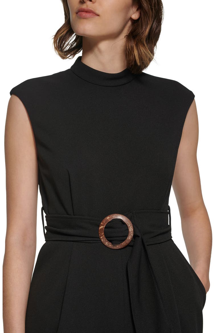 Belted Scuba Crepe Jumpsuit, Alternate, color, BLACK