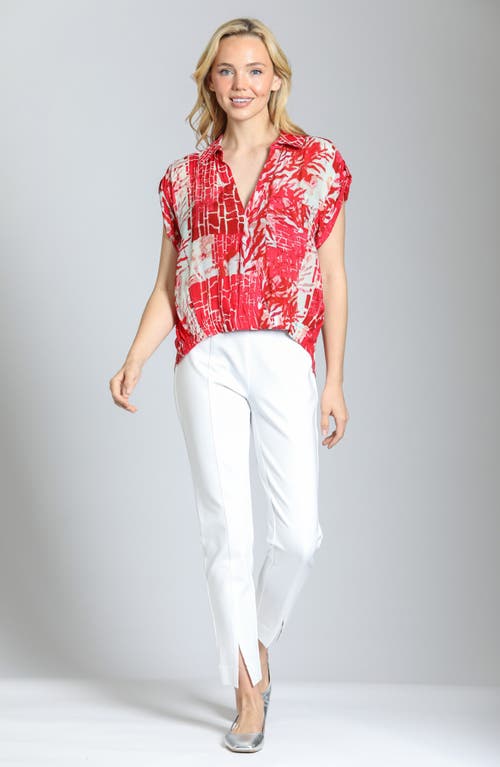 Apny Print Wrap Front Cotton High-low Top In Red