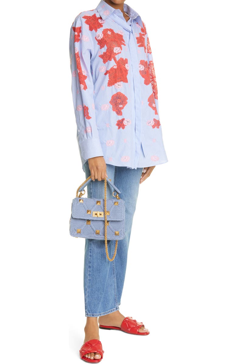 Valentino Garavani Roman Stud Knit Cotton Shoulder Bag, Alternate, color,