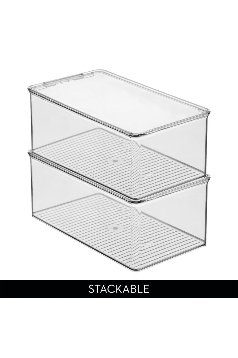 Stackable Clear Shoe Box with Hinged Lid for Wedges, Sandals, Flats - Set of 2, Alternate, color, Clear