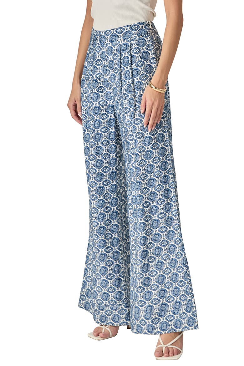 Print Wide Leg Pants, Alternate, color, NAVY/ IVORY