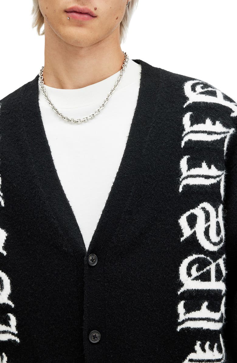 AllSaints Scripture Wool Blend Cardigan, Alternate, color, 