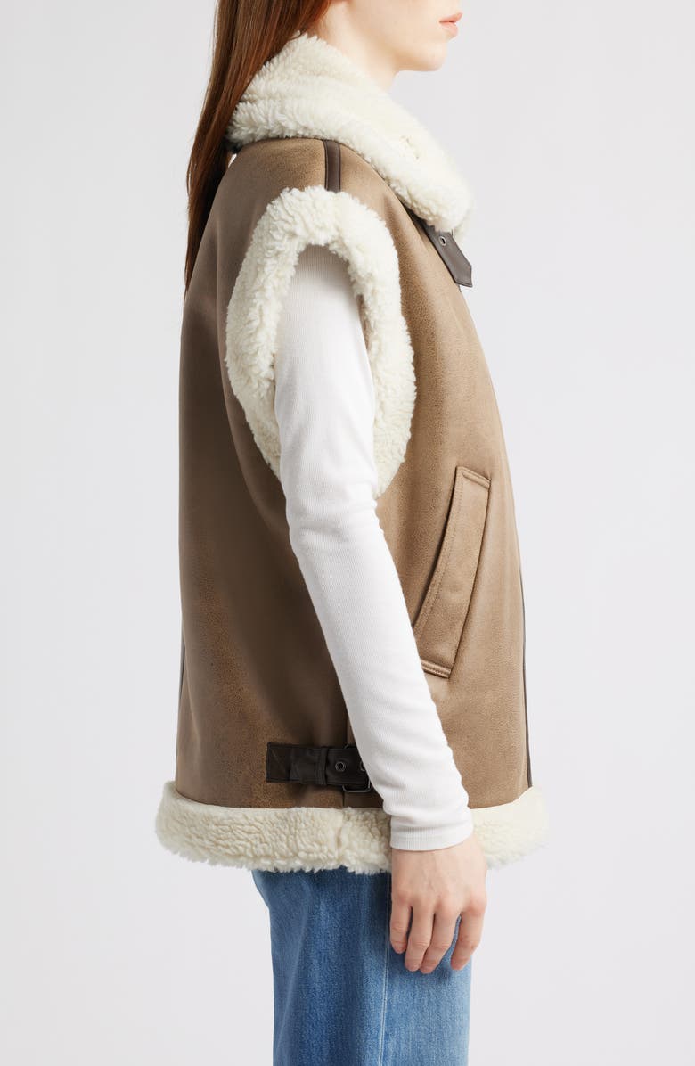 Bernardo Faux Shearling Vest, Alternate, color, Brown