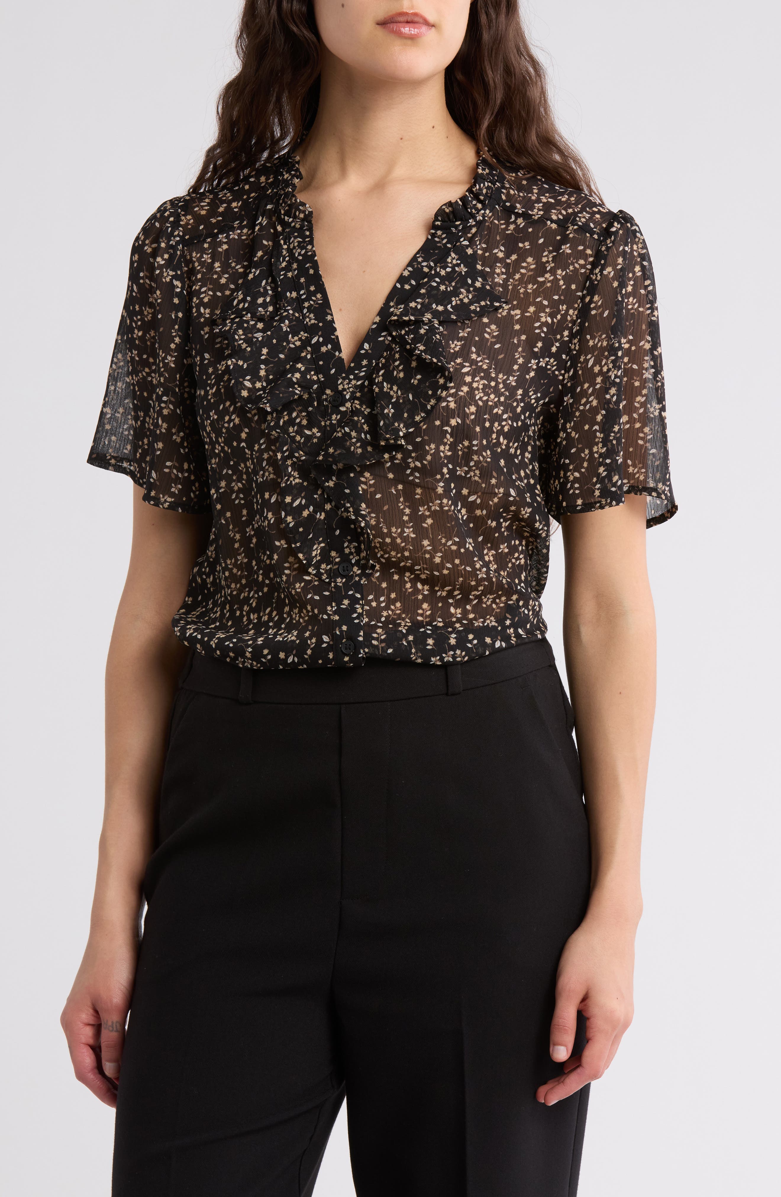 halogen ruffle neck blouse