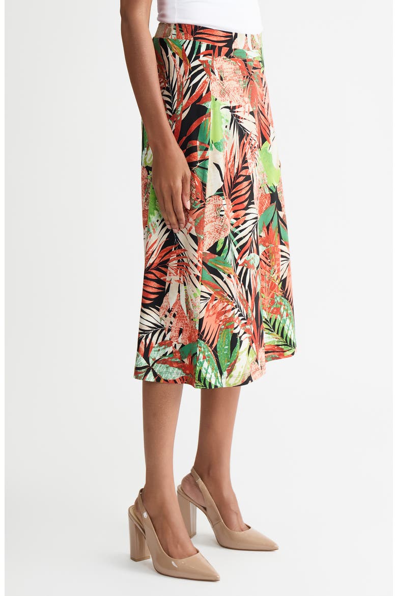 Tropical Print Pull-On Midi Skirt, Alternate, color, RED/ GREEN/ BLACK MULTI