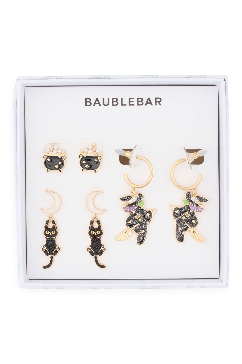 Witch Set of 3 Earrings, Main, color, BLACK