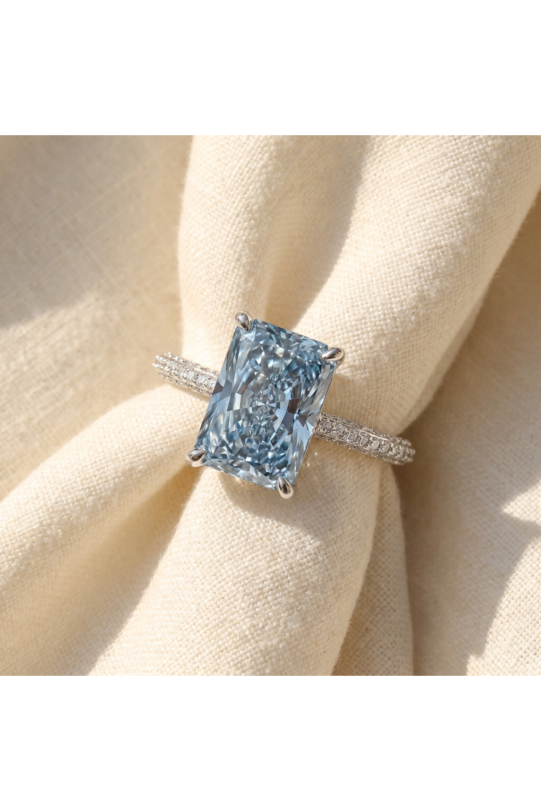 4.44Ct Fancy Blue Radiant Cut Diamond Engagement Ring 14k Gold Lab Grown, Alternate, color, 14k White Gold