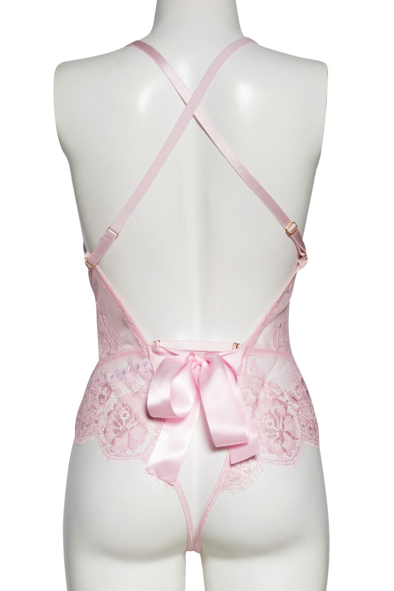 Open Gusset Lace Teddy, Alternate, color, PINK