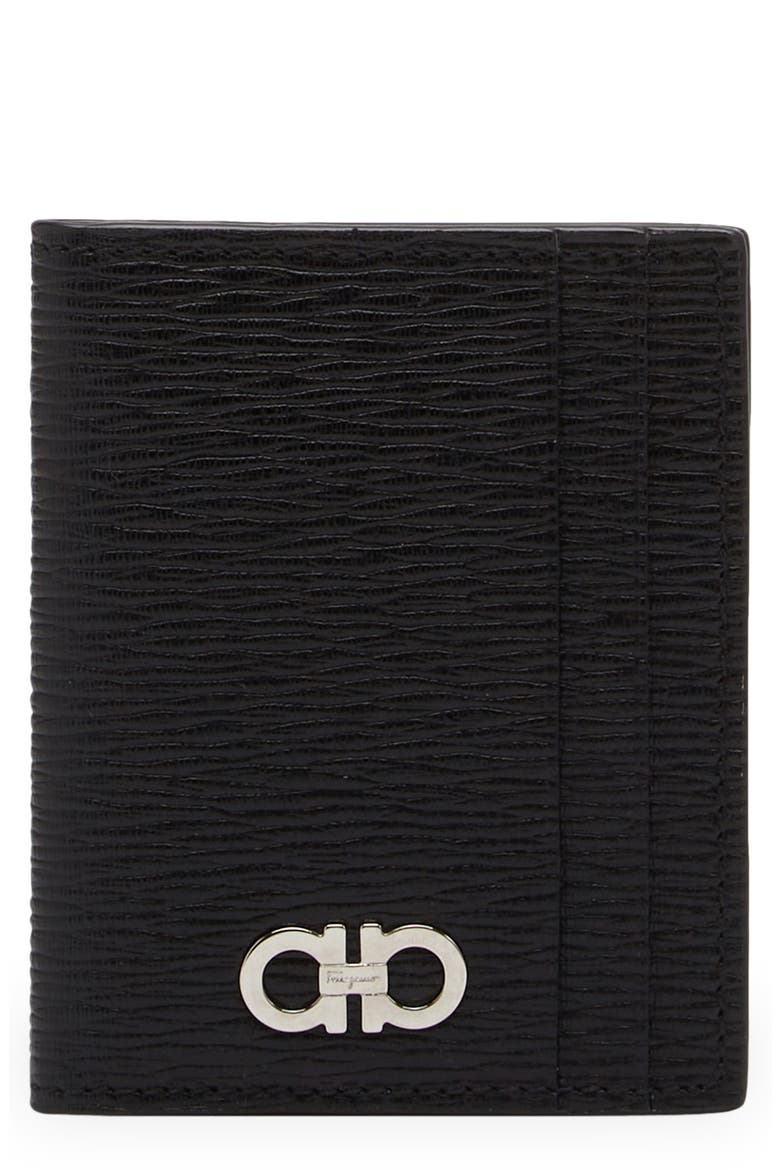 Revival Gancio Leather Card Case, Main, color, NERO RED FERRAGAMO
