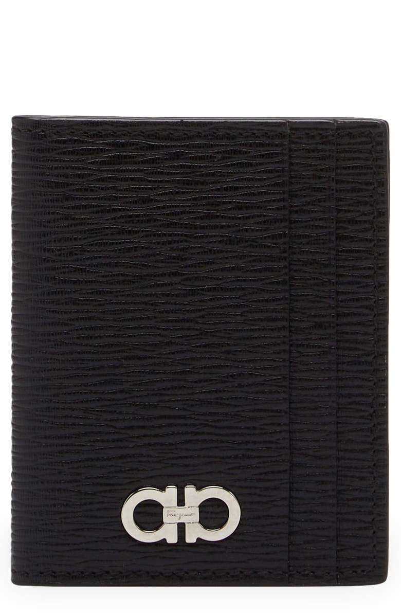 FERRAGAMO Revival Gancio Leather Card Case, Main, color, Nero Red Ferragamo