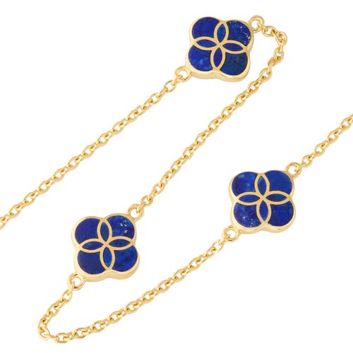 Jan Leslie Sterling With 18k Gold Overlay And Gemstones Triple Petal Station Necklace In Blue
