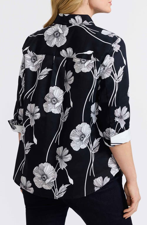 Foxcroft Agnes Poppy Print Three-quarter Sleeve Popover Top