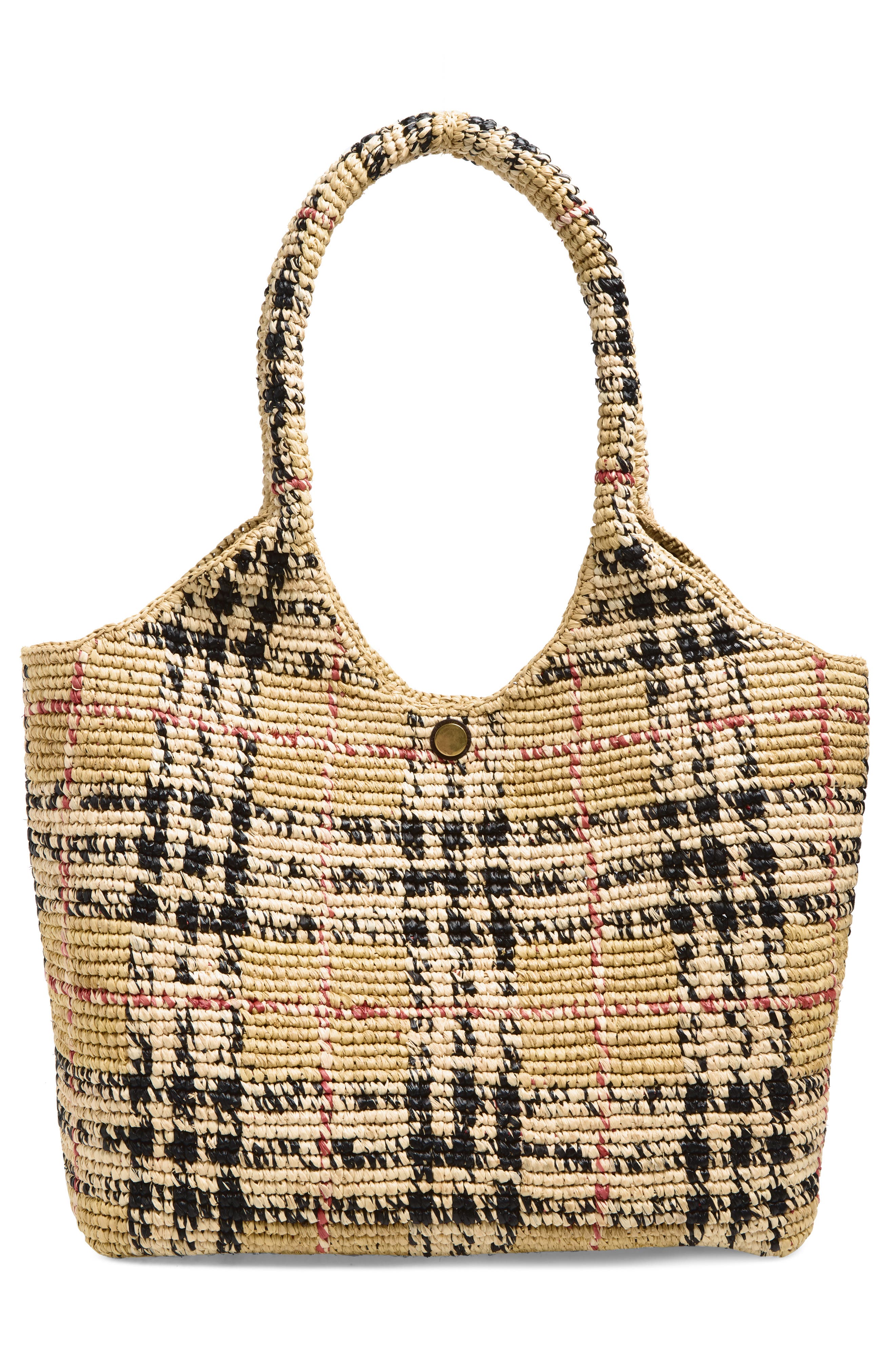 Burberry Small Margate Check Raffia Tote, Alternate, color, Sand Ip Check