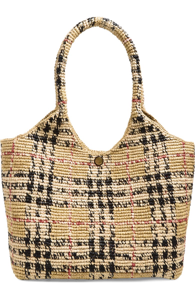 Burberry Small Margate Check Raffia Tote, Alternate, color, Sand Ip Check