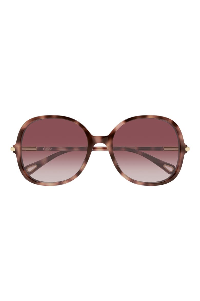57mm Gradient Round Sunglasses, Main, color, SHINY DARK PINK HAVANA