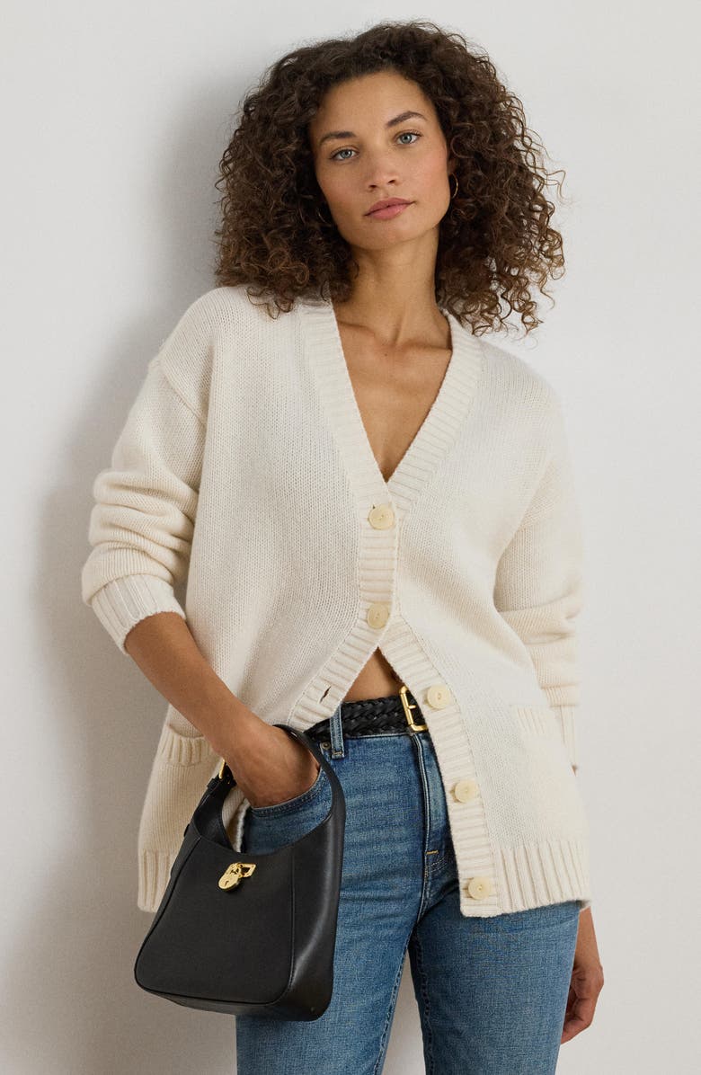 Lauren Ralph Lauren Long Wool Blend Cardigan, Alternate, color, Mascarpone Cream