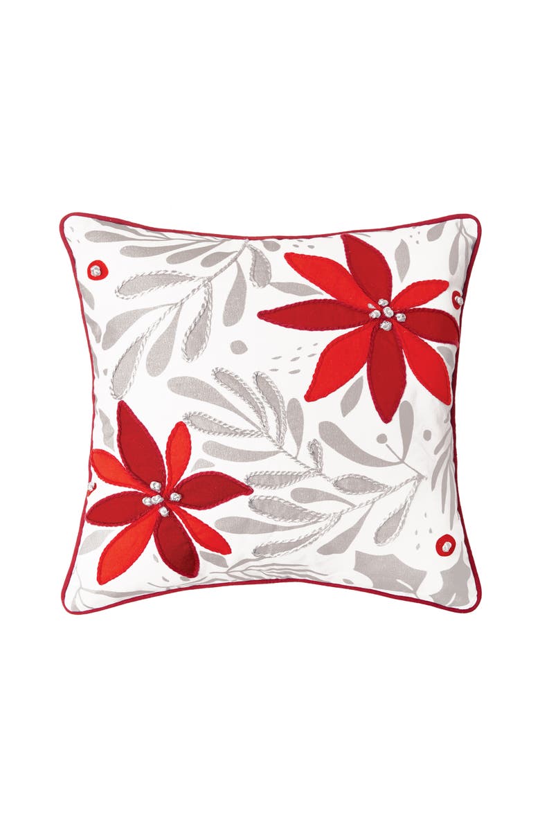 C&F Home Poinsettia Christmas Printed & Embellished Throw Pillow, Main, color, White