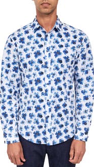 Brooklyn Brigade Slim Fit Watercolor Floral 4-Way Stretch Performance Long Sleeve Shirt