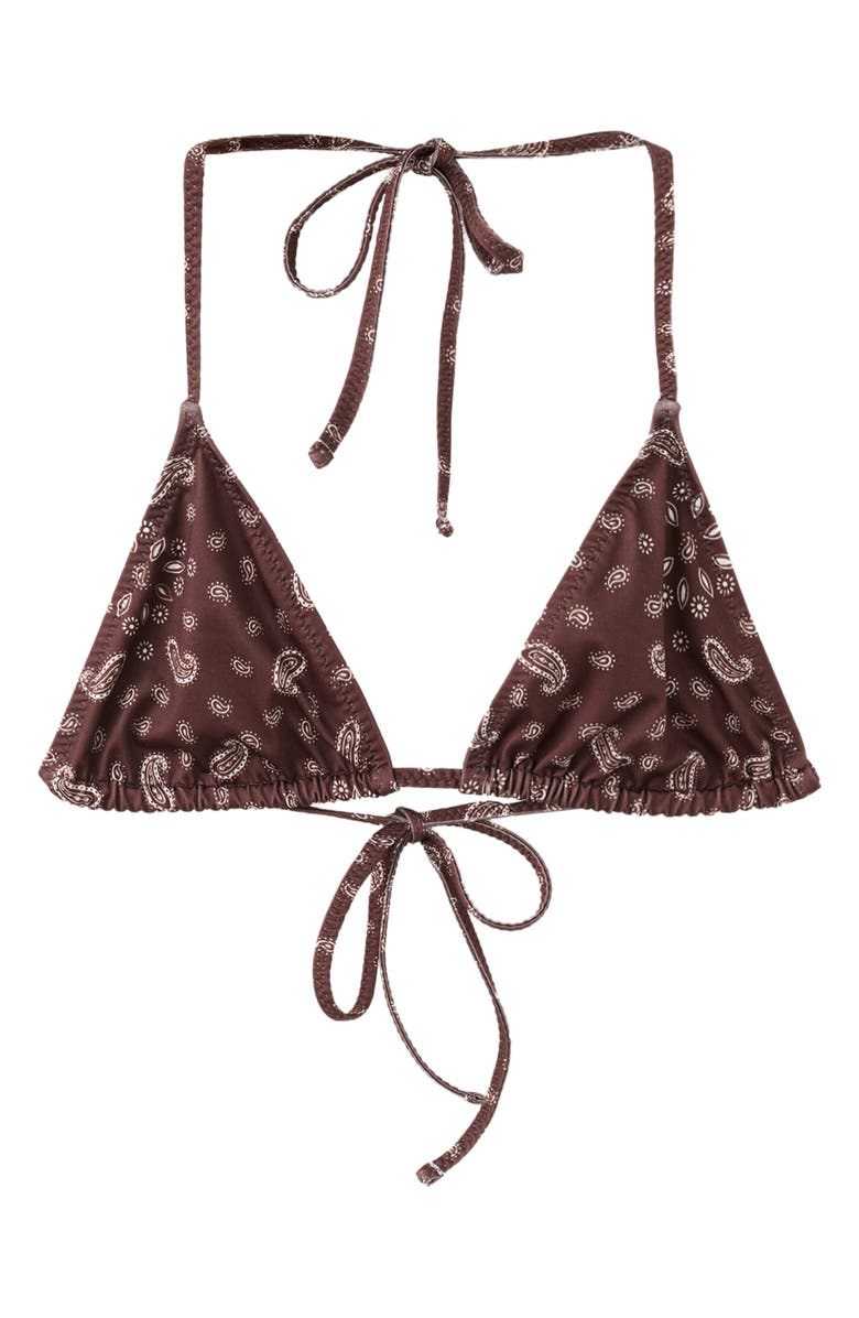 MANGO Paisley Triangle Bikini Top, Main, color, Brown