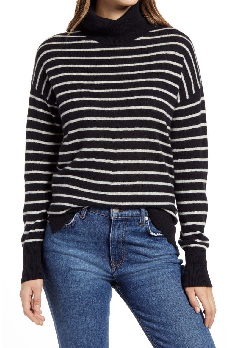 Cashmere Turtleneck Sweater, Main, color, BLACK- IVORY JOSEPHINE STRIPE