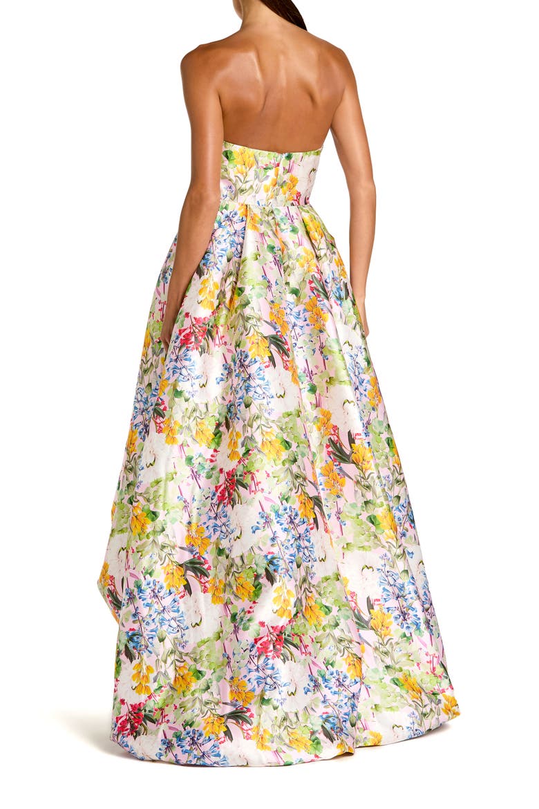 Multicolor Strapless Floral High Low Bubble Hem Gown, Alternate, color, Pastel Multi