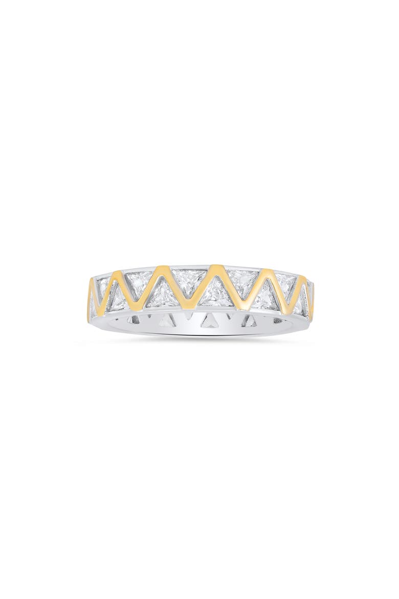 Two-Tone Cubic Zirconia Zigzag Eternity Band Ring, Main, color, SILVER/ GOLD