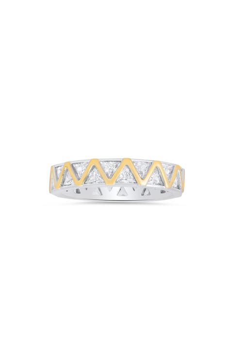 Two-Tone Cubic Zirconia Zigzag Eternity Band Ring