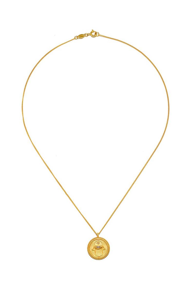 Cradled in Positivity Hamsa Necklace, Alternate, color, Gold