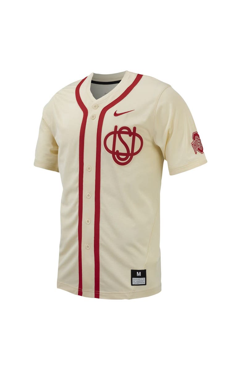 Nike Men's Nike Cream Ohio State Buckeyes Replica Full-Button Baseball Jersey, Alternate, color, 