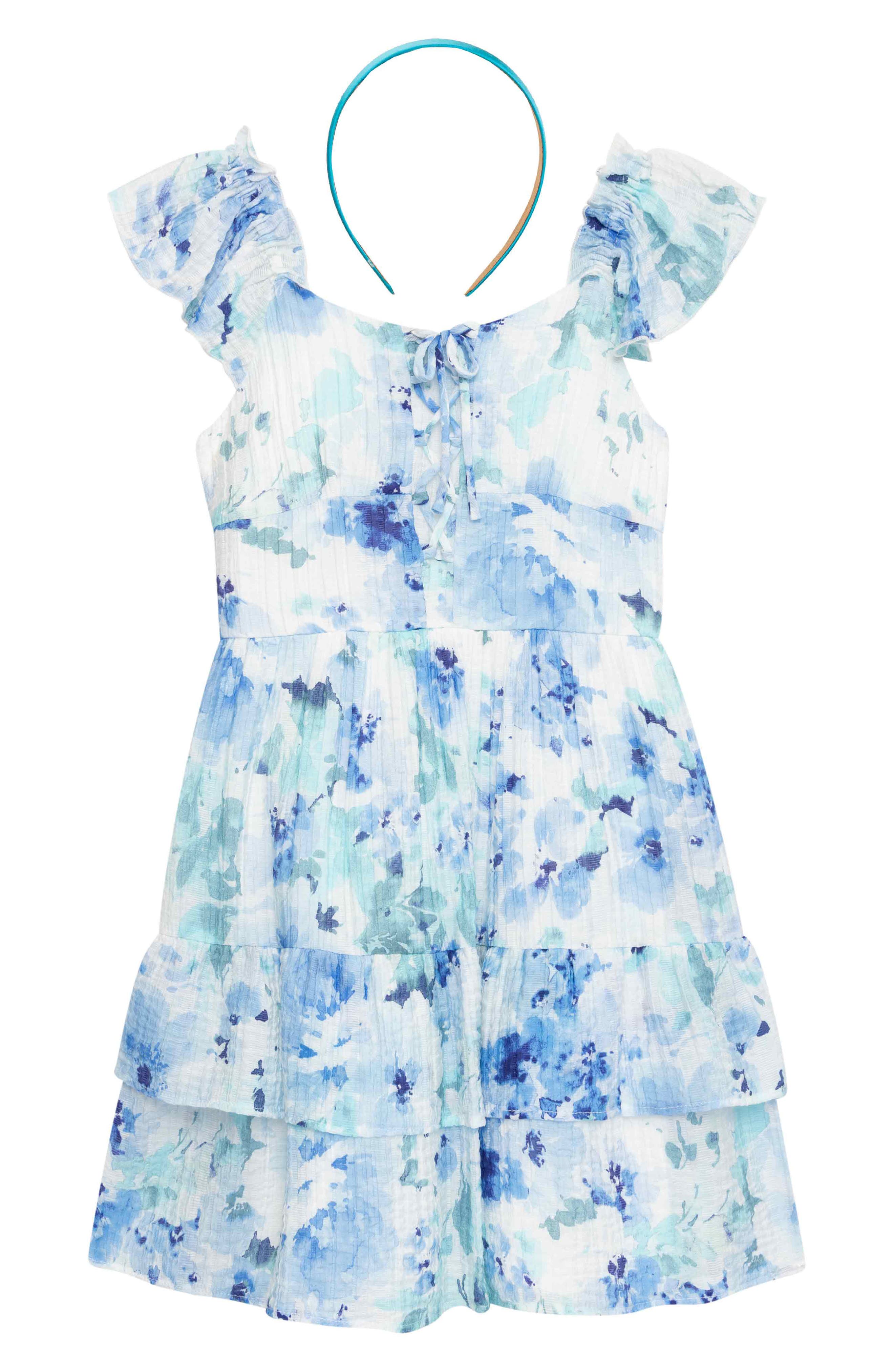 Speechless Kids' Watercolor Print Dress & Headband
