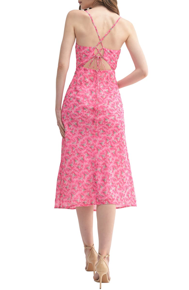 All in Favor Floral Cowl Neck Strappy Back Dress, Alternate, color, Fuchsia Floral