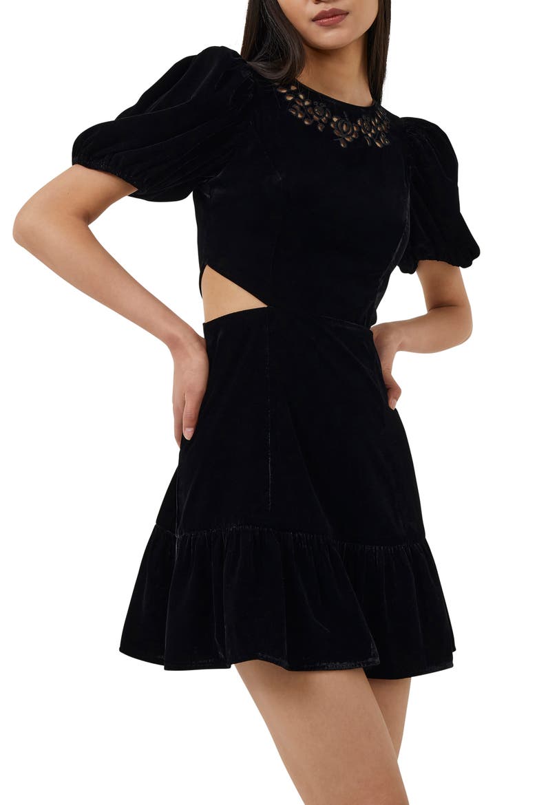 Ilvana Embroidered Cutout Velvet Minidress, Alternate, color, BLACK