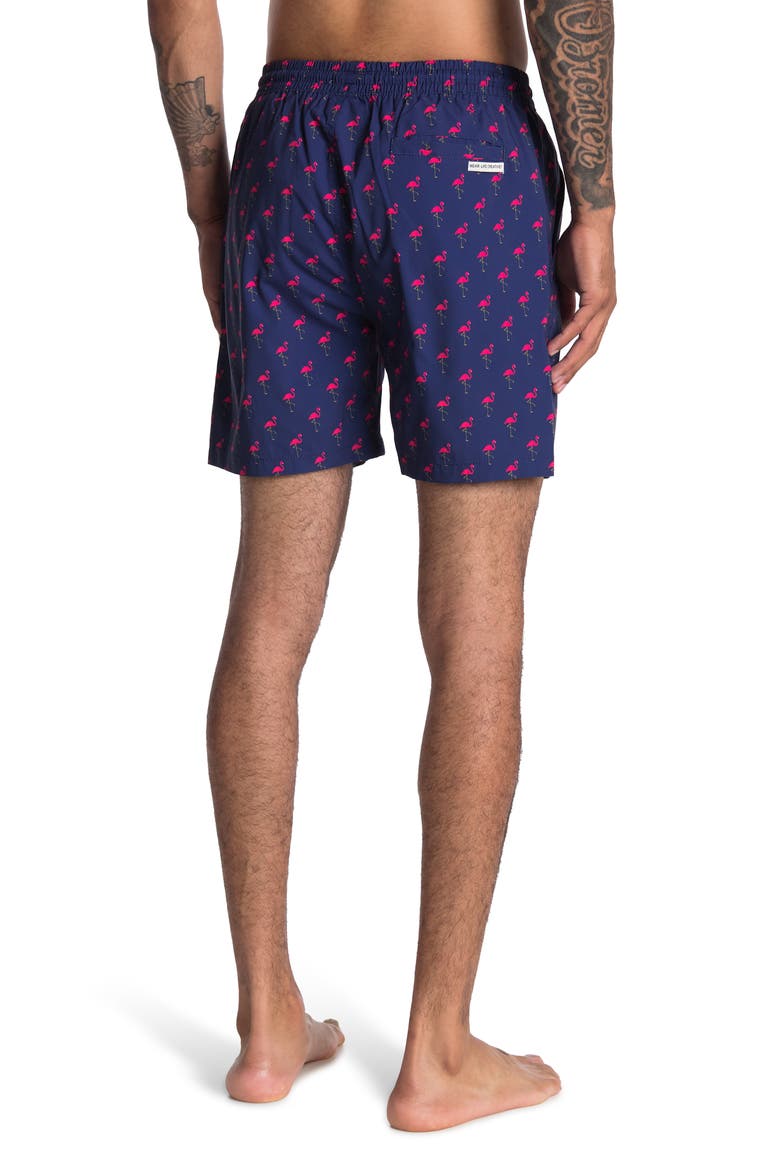 Flamingo Party Patterned Board Shorts, Alternate, color, NAVY