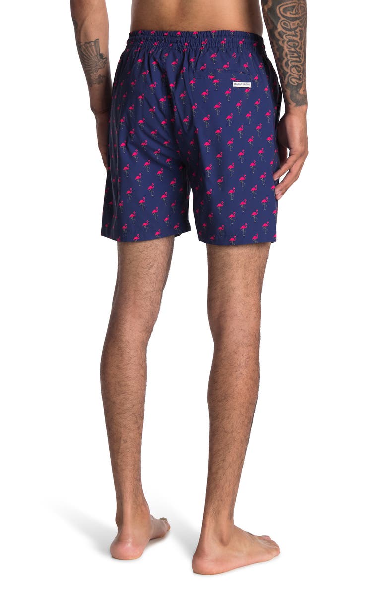 Public Art Flamingo Party Patterned Board Shorts, Alternate, color, Navy