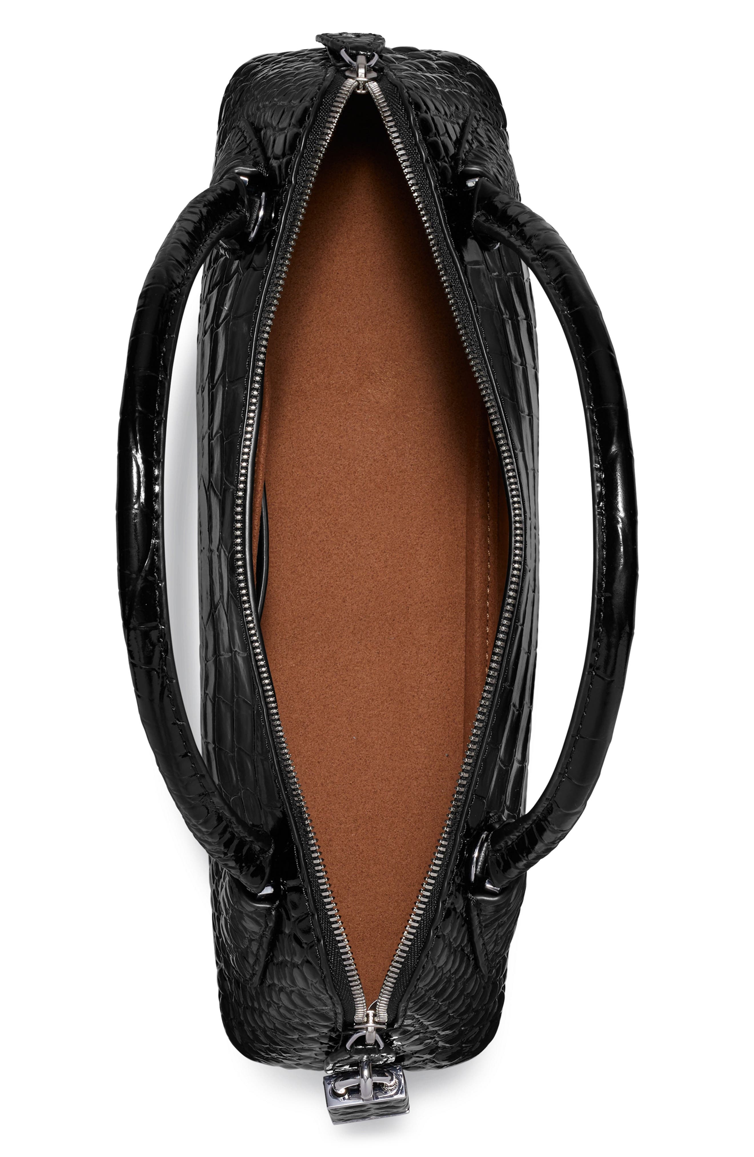 Lock Croc Embossed Leather Top Handle Bag, Alternate, color, BLACK