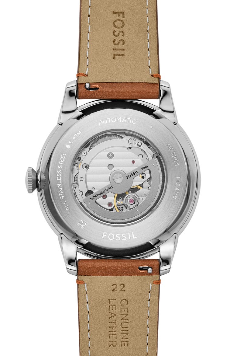 Townsman Automatic Leather Strap Watch, 44mm, Alternate, color, BROWN